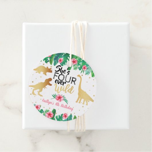4回の野生の恐竜の女の子4歳の誕生日 フェイバータグ (インサイチュ)
