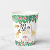 4回の野生の恐竜の女の子4歳の誕生日 紙コップ (裏面)