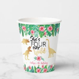 4回の野生の恐竜の女の子4歳の誕生日 紙コップ