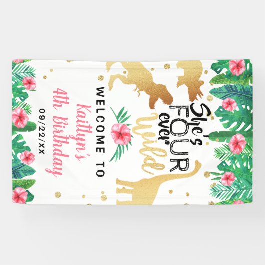 4回の野生の恐竜の女の子4th誕生日へようこそ 横断幕 (横)