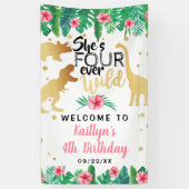 4回の野生の恐竜の女の子4th誕生日へようこそ 横断幕 (縦)