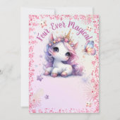 4回の魔法のピンク紫ユニコーン4歳の誕生日 招待状 (正面)