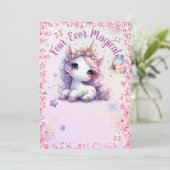 4回の魔法のピンク紫ユニコーン4歳の誕生日 招待状 (スタンド正面)