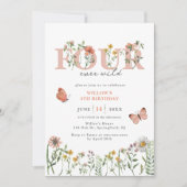 4回エレガントワイルドフラワー4歳の誕生日 招待状 (正面)