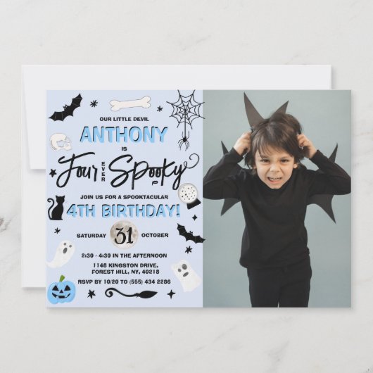 4回不気味!ハロウィーン4th誕生日の写真 招待状 (正面)