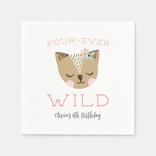 4回限りの野生 |ウッドランドボホ子供の誕生日パーティー スタンダードカクテルナプキン (正面)