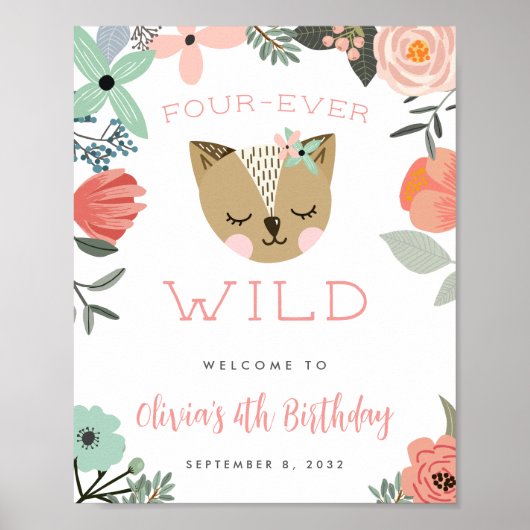 4回限りの野生 |子供の誕生日パーティーウェルカムサイン ポスター (正面)