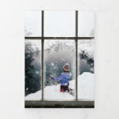 4大きな写真ウィンドウ雪の結晶オーバーレイクリスマス 三つ折りクリスマスカード (カバー)