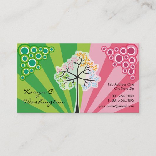 4季節のカラフルで点々のあるな木のモダンの自然 名刺 (正面)