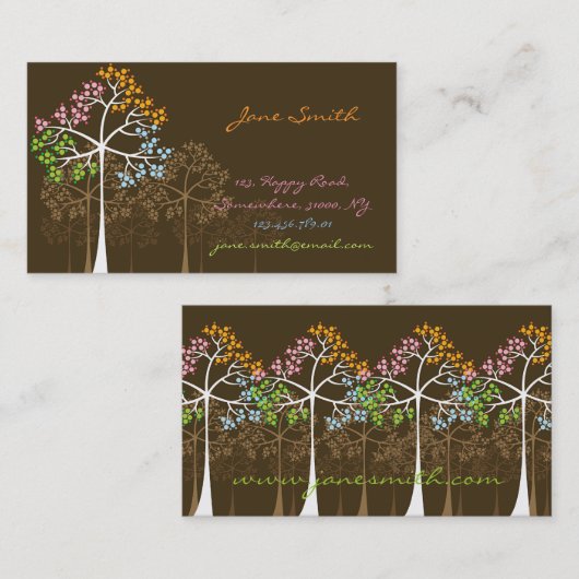 4季節のカラフルで点々のあるな木のモダンの自然 名刺 (正面/裏面)