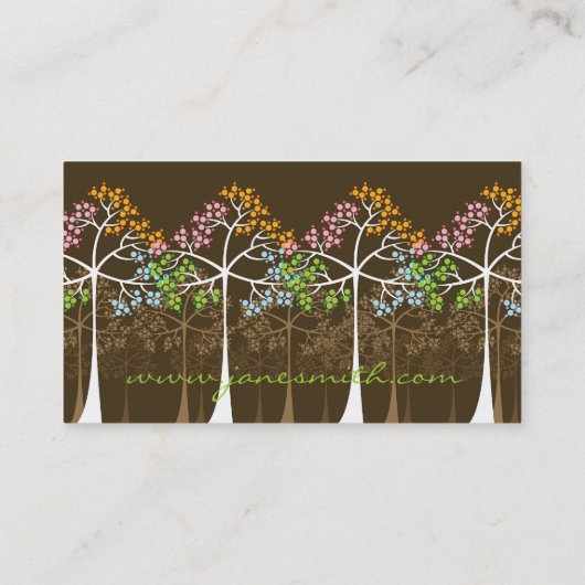 4季節のカラフルで点々のあるな木のモダンの自然 名刺 (裏面)