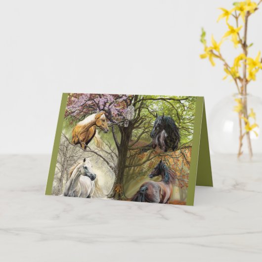 4季節の馬はメッセージカードを消します カード (黄色い花)