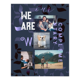 4家族の写真と引用文ネイビーブルー葉のパターン フォトプリント