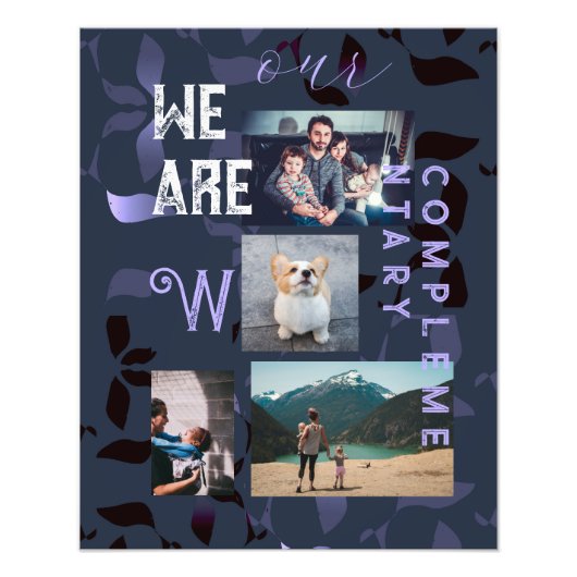 4家族の写真と引用文ネイビーブルー葉のパターン フォトプリント            (正面)