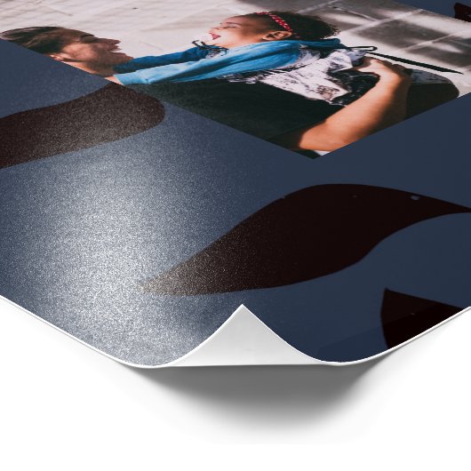 4家族の写真と引用文ネイビーブルー葉のパターン フォトプリント            (角)