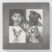 4家族の写真白黒シャルボードモノグラム ストーンコースター (正面)