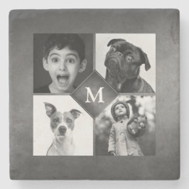 4家族の写真白黒シャルボードモノグラム ストーンコースター