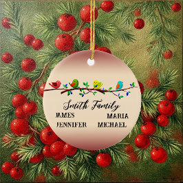 4家族の名前パーソナライズされたクリスマスバード セラミックオーナメント