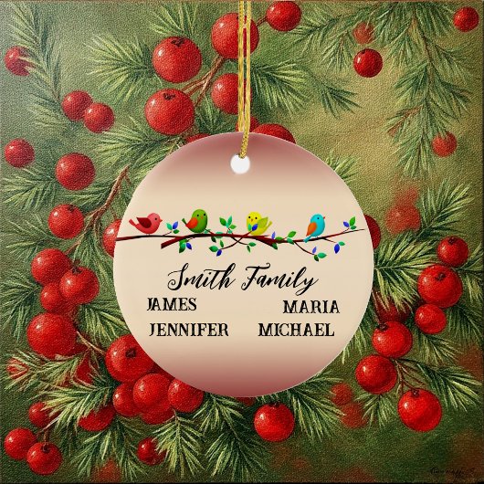 4家族の名前パーソナライズされたクリスマスバード セラミックオーナメント