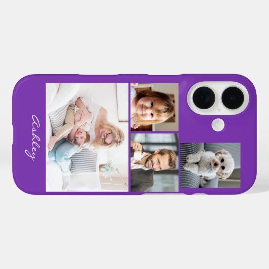 4家族または友人の写真、紫のスクリプト名 Case-Mate iPhoneケース (裏面 (横))