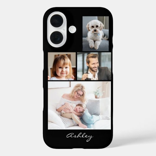 4家族または友人の写真、黒のスクリプト名 Case-Mate iPhoneケース (裏面)