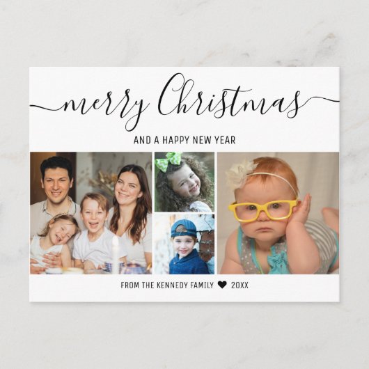 4家族写モダン真コラージュメリークリスマス シーズンポストカード (正面)