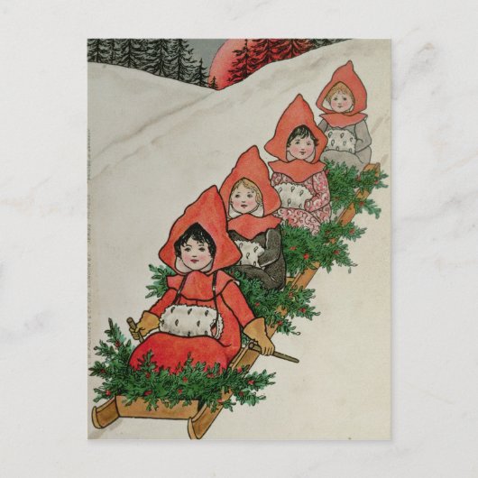 4小さな女の子オンそりで ポストカード (正面)