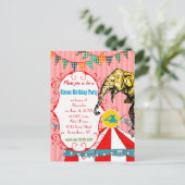 4年の古いサーカステントエレファントバースデーパーティー インビテーションポストカード (スタンド正面)