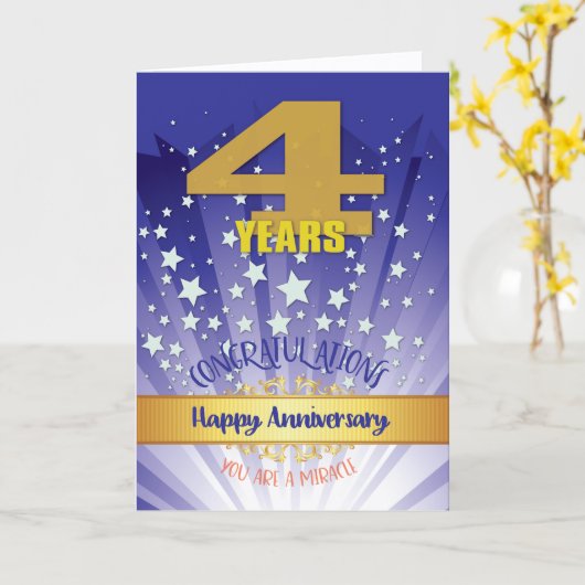 4年の回復記念日はっきりした数値 カード (黄色い花)