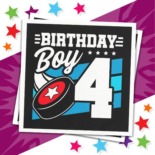 4年オールドホッケーパーティーテーマ4th誕生日ボーイ スタンダードカクテルナプキン