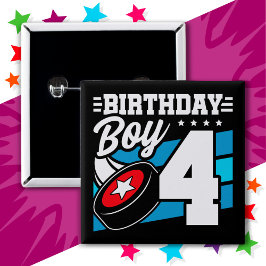 4年オールドホッケーパーティーテーマ4th誕生日ボーイ 缶バッジ