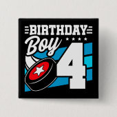 4年オールドホッケーパーティーテーマ4th誕生日ボーイ 缶バッジ (正面)
