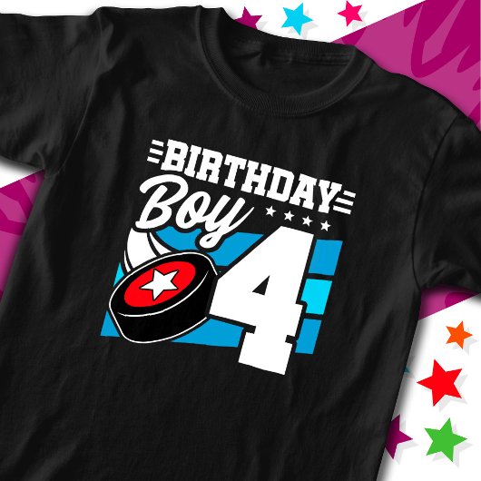 4年オールドホッケーパーティーテーマ4th誕生日ボーイ tシャツ