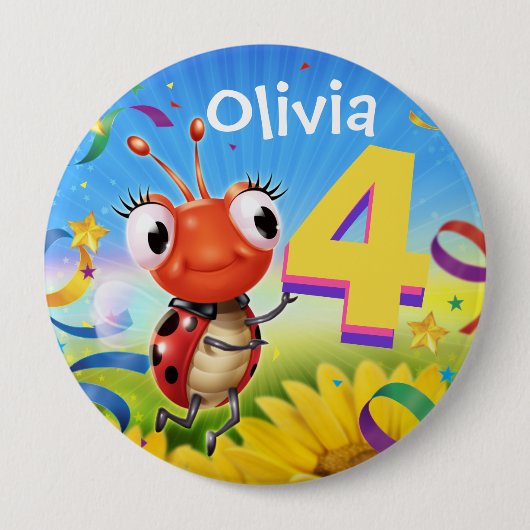 4年カスタム誕生日バッジLittle Ladybug範囲 缶バッジ (正面)