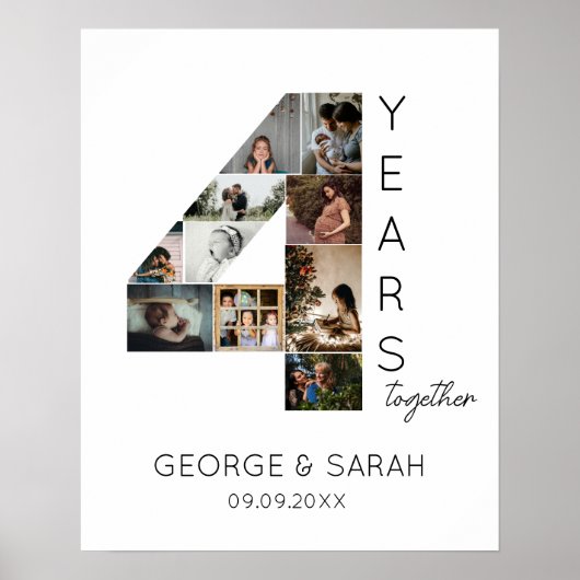 4年一緒の写真コラージュ 結婚記念日 ポスター (正面)