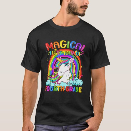 4年生のユニコーンの魔法の最初の日に戻る Tシャツ (正面)