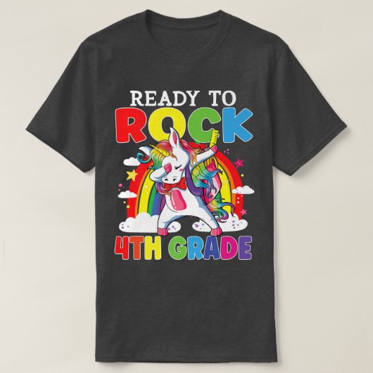 4年生のユニコーン女の子をロックする準備ができて戻る Tシャツ (デザイン正面)