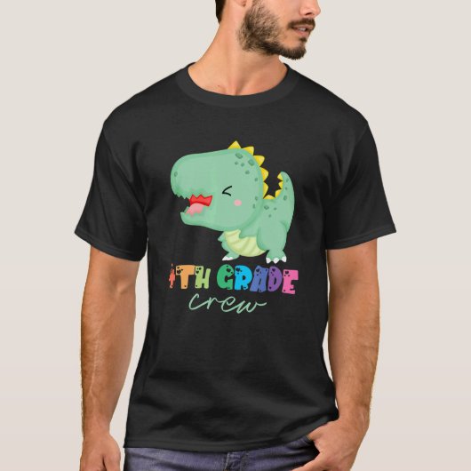 4年生の仲間と恐竜がかわいい 学校初日のB Tシャツ (正面)