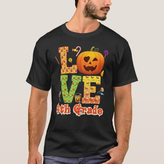 4年生の先生大好きパンプキンハロウィンお菓子のかん Tシャツ (正面)