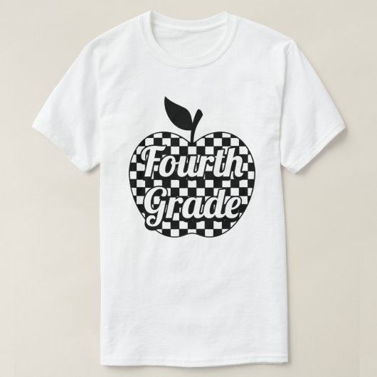 4年生の先生 チェッカーボード アップル Tシャツ (デザイン正面)