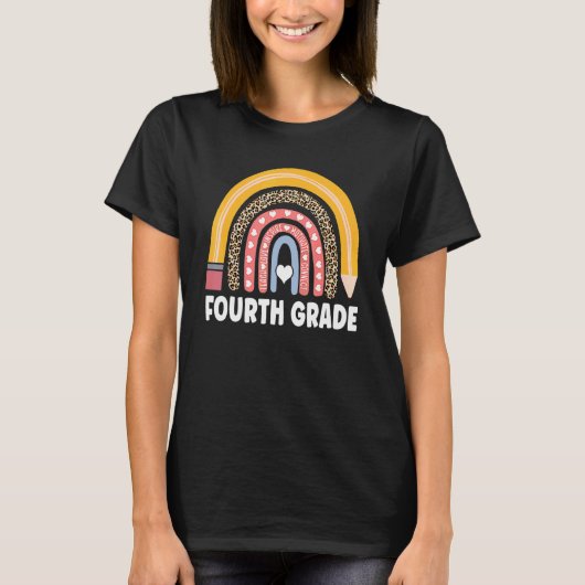 4年生の先生 虹のヒョウ 最初の学校の日 Tシャツ (正面)