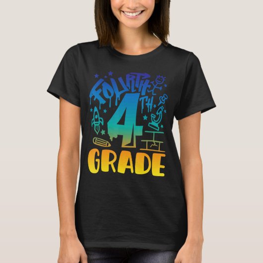 4年生の少年が学校先生初日に戻る Tシャツ (正面)
