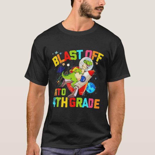 4年生の恐竜の宇宙飛行士Tに爆破する Tシャツ (正面)