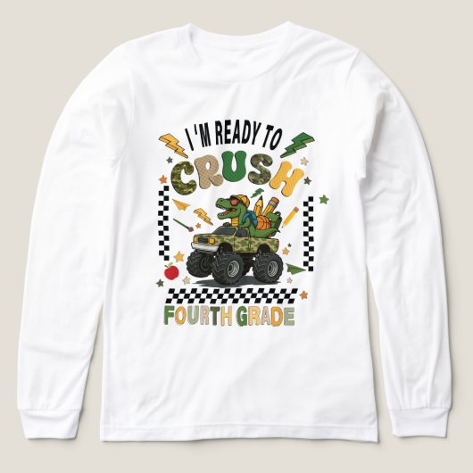 4年生の新学期ダイナソーモンスタートラック トライブレンドTシャツ (デザイン正面)