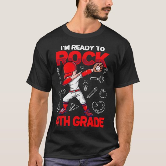 4年生の野球少年の子供を戻す準備ができている Tシャツ (正面)