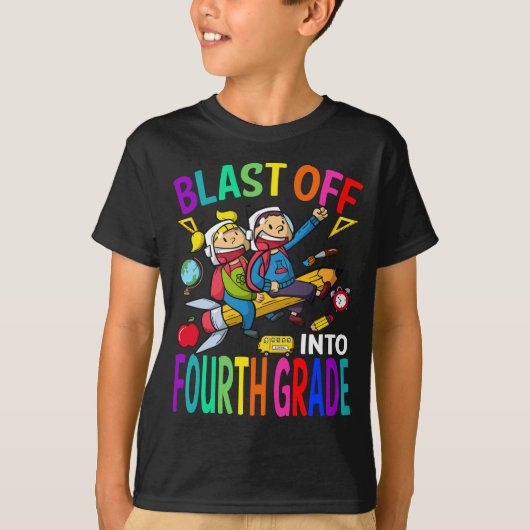 4年生へのロケットスタート!学校に戻ろう Tシャツ (正面)
