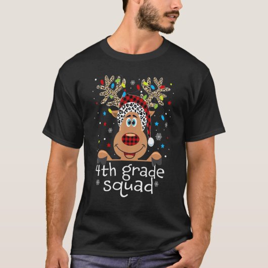 4年生チームチェック柄トナカイサンタ帽子先生C Tシャツ (正面)
