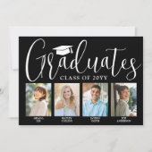 4年生写真共同卒業パーティー白黒 招待状 (正面)