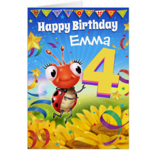 4年間のカスタムバースデーカードLittle Ladybugの範囲