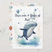 4年間の楽しい誕生日カードに飛び込もう 招待状 (正面/裏面)